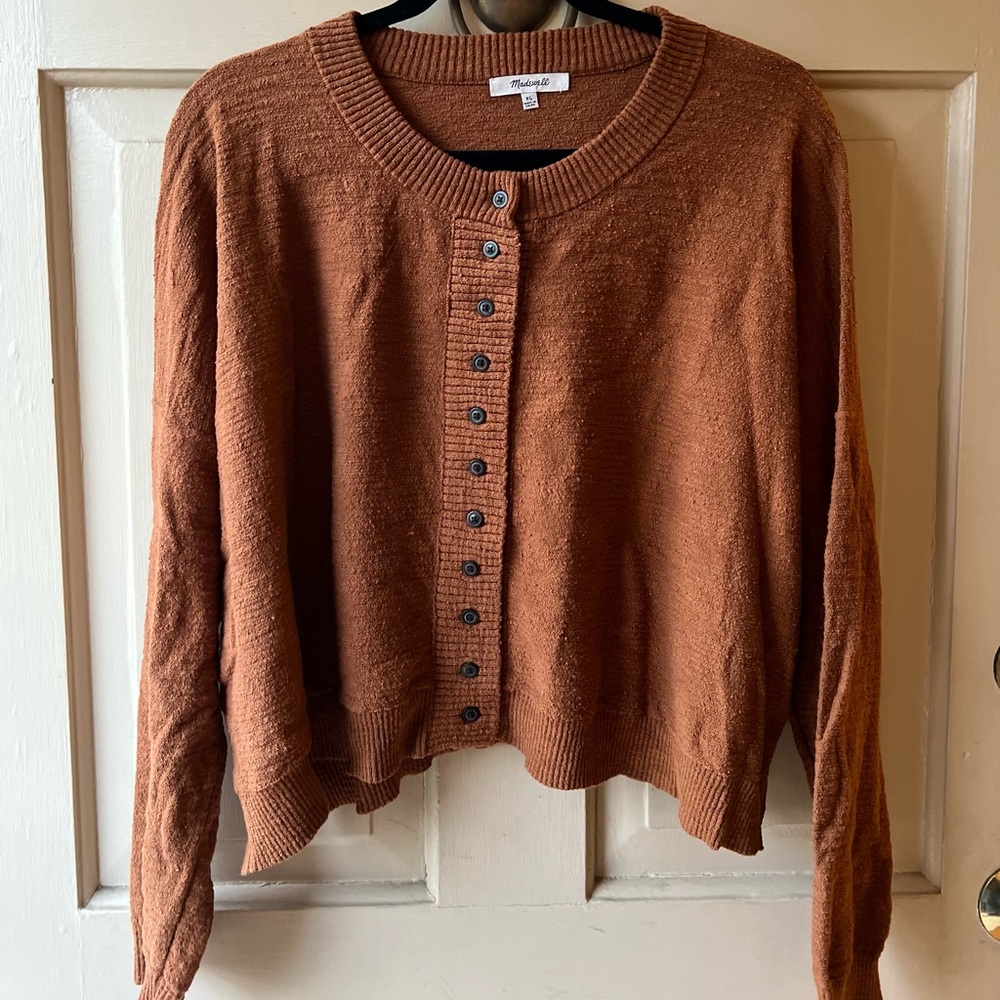 Madewell Rust Button Down Sweater, XL!